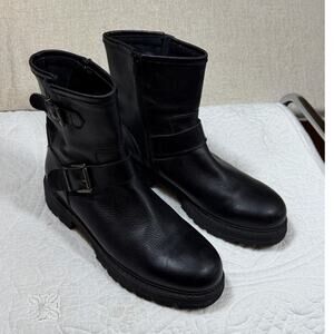 Avellini Women 8 Black Leather Motorcycle Combat Goth Grunge Ankle Boots